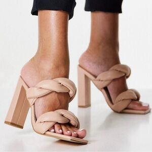 Open Edit twist straps block heel beige sandals women Size 9.5M